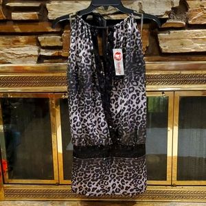 💥Adam & Eve Hustler Gown Robe Dress Leopard Print Sequins sz L Sexy NWT